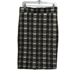 Women's Olivia Blu Black and White Plaid Stretchy Pencil Skirt Size L